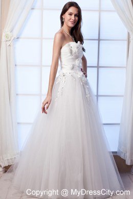 Ball Gown Strapless Tulle Beading and Appliques Wedding Gowns