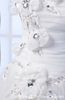 Ball Gown Strapless Tulle Beading and Appliques Wedding Gowns