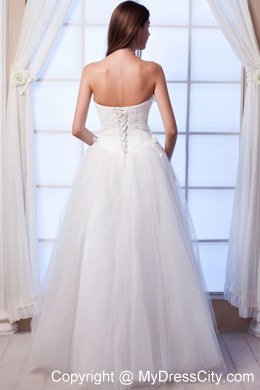 Ball Gown Strapless Tulle Beading and Appliques Wedding Gowns