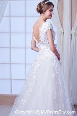 Cheap Square Chapel Train Tulle Embroidery Wedding Dress