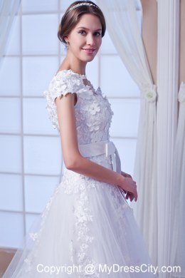 Cheap Square Chapel Train Tulle Embroidery Wedding Dress