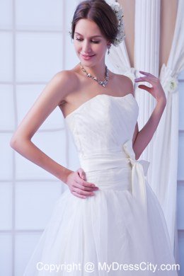 Elegant Strapless Court Train Organza Sashes Wedding Gown