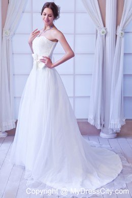 Elegant Strapless Court Train Organza Sashes Wedding Gown