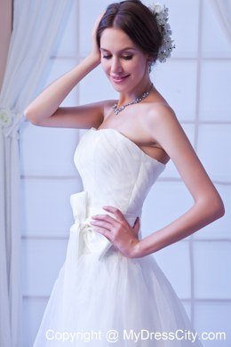 Elegant Strapless Court Train Organza Sashes Wedding Gown