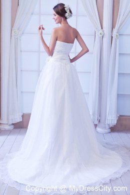 Elegant Strapless Court Train Organza Sashes Wedding Gown