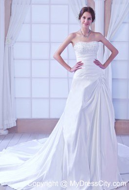 Chapel Train Taffeta Wedding Dress with Beading and Ruches