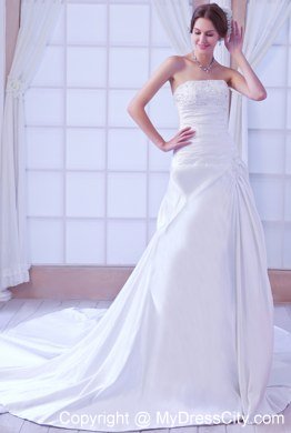 Chapel Train Taffeta Wedding Dress with Beading and Ruches