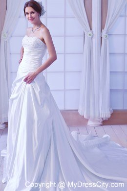 Chapel Train Taffeta Wedding Dress with Beading and Ruches