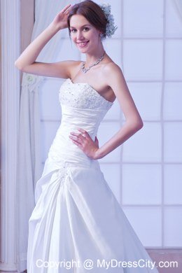 Chapel Train Taffeta Wedding Dress with Beading and Ruches