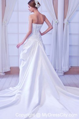 Chapel Train Taffeta Wedding Dress with Beading and Ruches