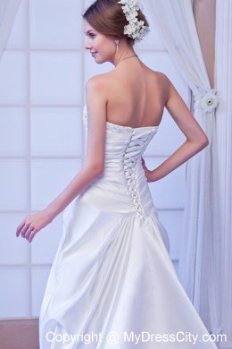 Chapel Train Taffeta Wedding Dress with Beading and Ruches