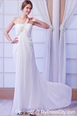 Beaded One Shoulder Chiffon Wedding Dress for Maternity Dress