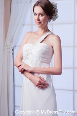 Beaded One Shoulder Chiffon Wedding Dress for Maternity Dress