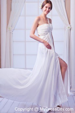 Beaded One Shoulder Chiffon Wedding Dress for Maternity Dress