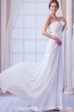 Beaded One Shoulder Chiffon Wedding Dress for Maternity Dress