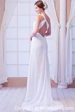 Beaded One Shoulder Chiffon Wedding Dress for Maternity Dress