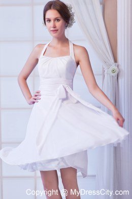 White Halter Chiffon Ruches and Sash 2013 Short Bridal Dress