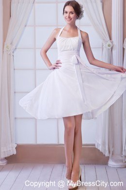 White Halter Chiffon Ruches and Sash 2013 Short Bridal Dress