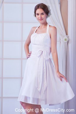 White Halter Chiffon Ruches and Sash 2013 Short Bridal Dress