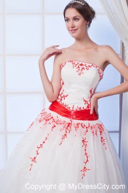 New Arrival Ball Gown Organza Red Appliques Wedding Gowns