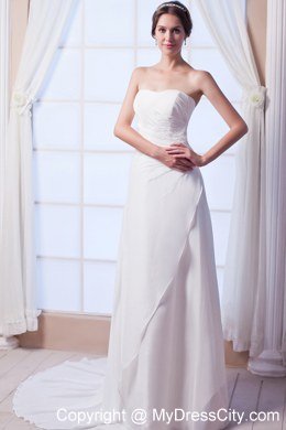 Column Court Train Chiffon Bridal Dresses Outdoor Wedding