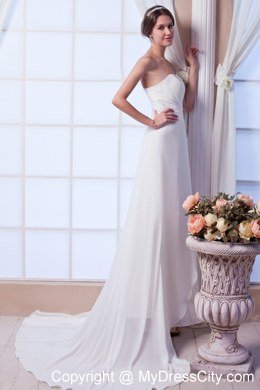 Column Court Train Chiffon Bridal Dresses Outdoor Wedding