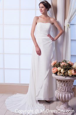 Column Court Train Chiffon Bridal Dresses Outdoor Wedding