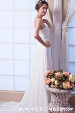 Column Court Train Chiffon Bridal Dresses Outdoor Wedding