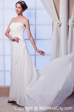 Column Court Train Chiffon Bridal Dresses Outdoor Wedding