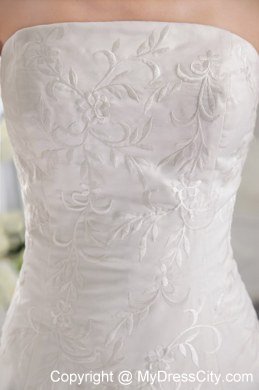 A-Line Strapless Court Train Embroidery Organza Bridal Dress