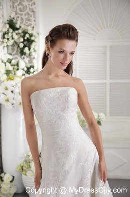 A-Line Strapless Court Train Embroidery Organza Bridal Dress