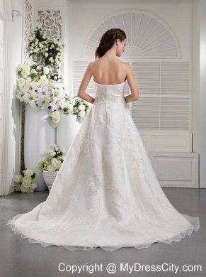 A-Line Strapless Court Train Embroidery Organza Bridal Dress