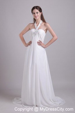 2013 White Halter Beading Wedding Dress for Maternity Dress