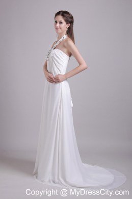 2013 White Halter Beading Wedding Dress for Maternity Dress