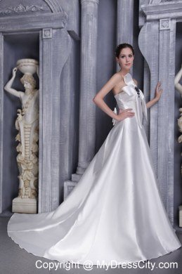 White Strapless Wedding Dress with Satin Beading and Bowknot