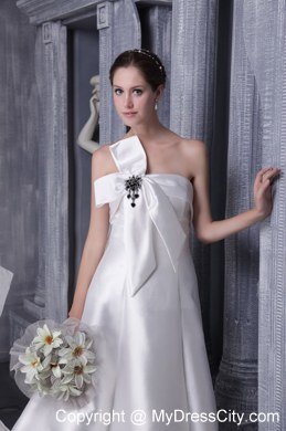 White Strapless Wedding Dress with Satin Beading and Bowknot