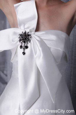 White Strapless Wedding Dress with Satin Beading and Bowknot