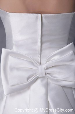 White Strapless Wedding Dress with Satin Beading and Bowknot