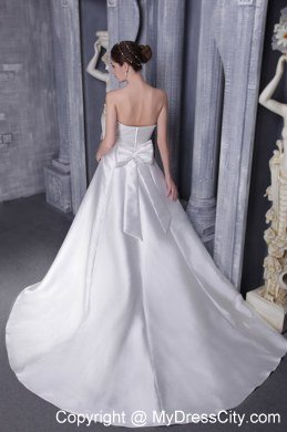 White Strapless Wedding Dress with Satin Beading and Bowknot