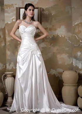 Elegant Sweetheart Court Train Bridal Dress with Appliques Ruches