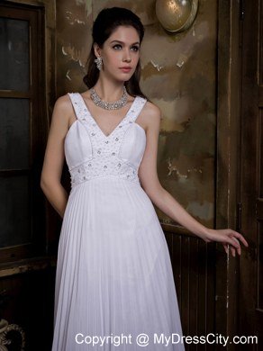 Plus Size V-neck Watteau Train Pleat and Beading Wedding Dress