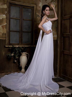 Plus Size V-neck Watteau Train Pleat and Beading Wedding Dress