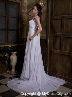 Plus Size V-neck Watteau Train Pleat and Beading Wedding Dress