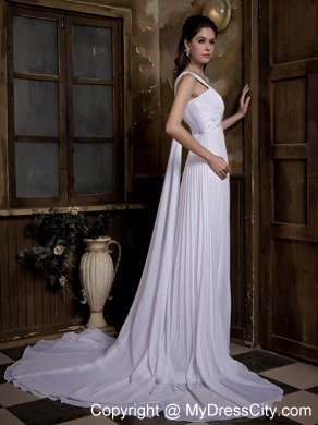 Plus Size V-neck Watteau Train Pleat and Beading Wedding Dress