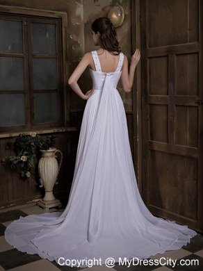 Plus Size V-neck Watteau Train Pleat and Beading Wedding Dress