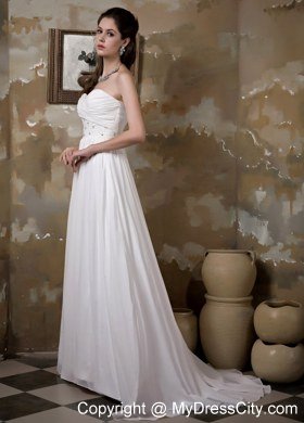 Sweetheart Long Chiffon Wedding Dress with Beading and Ruches