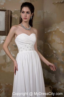 Sweetheart Long Chiffon Wedding Dress with Beading and Ruches