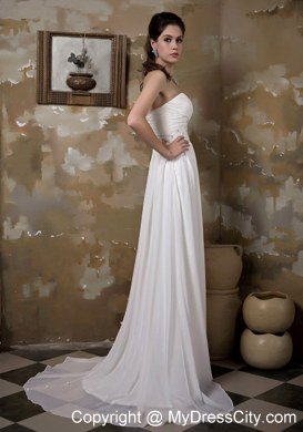 Sweetheart Long Chiffon Wedding Dress with Beading and Ruches