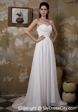 Sweetheart Long Chiffon Wedding Dress with Beading and Ruches