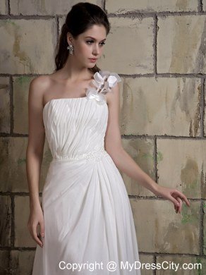 2013 Simple Flowers One Shoulder Chiffon Ruches Wedding Dress